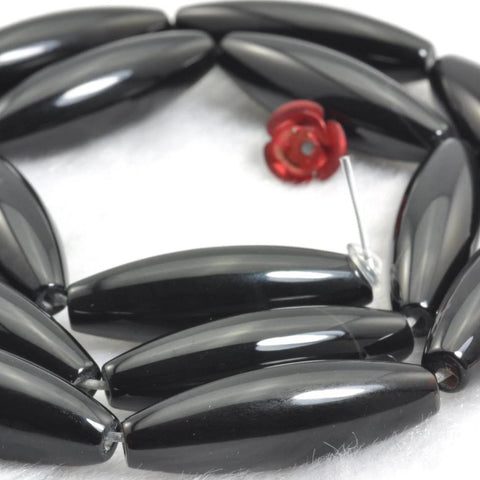 YesBeads 15 inches of Black Onyx smooth rice beads
