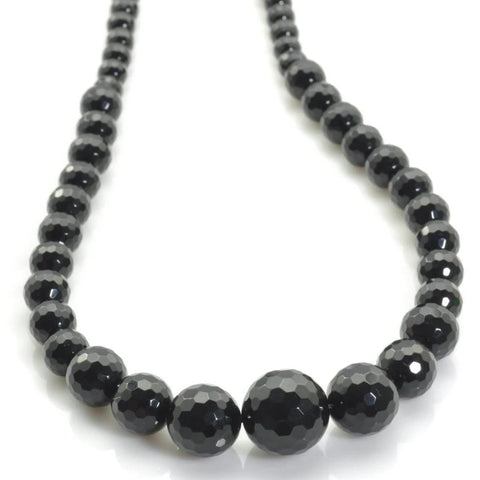 YesBeads 16.3 inches of Black Onyx faceted round necklace beads in 6-14mm