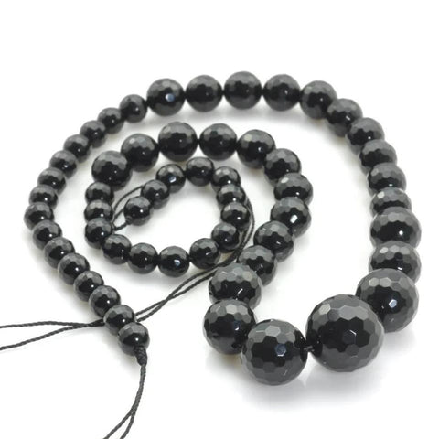 YesBeads 16.3 inches of Black Onyx faceted round necklace beads in 6-14mm