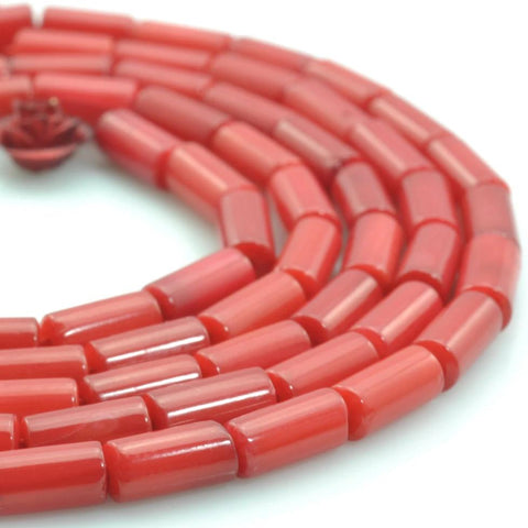Red Coral smooth tube cylinder beads wholesale gemstone for jewelry making in 4x8mm