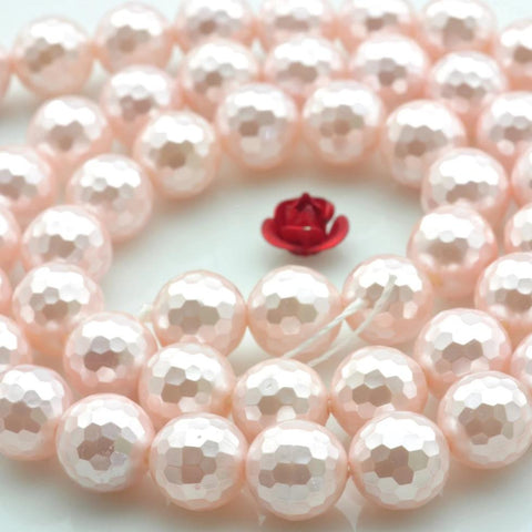 48 pcs of Shell Pearl faceted round beads in 8mm