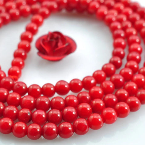 YesBeads 165 pcs of red Coral smooth round beads in 2mm