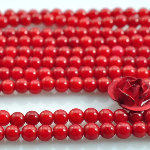 YesBeads 165 pcs of red Coral smooth round beads in 2mm