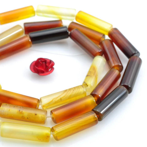 28 pcs of Rainbow Agate smooth tube cylinder beads in 4 x 13 mm