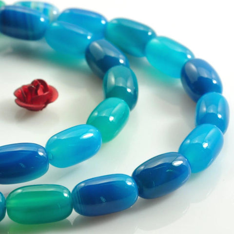 37 pcs of Blue Agate smooth drum beads in 6x10mm
