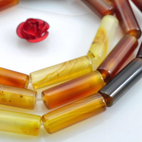 28 pcs of Rainbow Agate smooth tube cylinder beads in 4 x 13 mm
