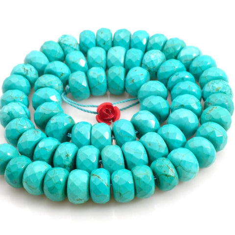 YesBeads 15.5 inches of Chinese Turquoise faceted rondelle beads in 6x10mm