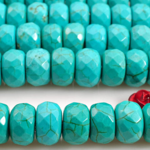 YesBeads 15.5 inches of Chinese Turquoise faceted rondelle beads in 6x10mm
