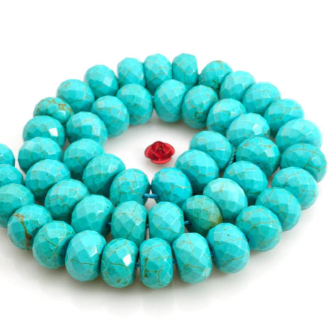 YesBeads 15 inches of Chinese Turquoise faceted rondelle beads in 8x12mm