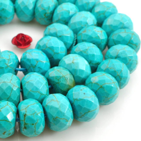 YesBeads 15 inches of Chinese Turquoise faceted rondelle beads in 8x12mm