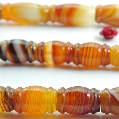 24 pcs of Banded Agate smooth drum beads in 9x13-14mm