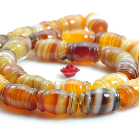 24 pcs of Banded Agate smooth drum beads in 9x13-14mm