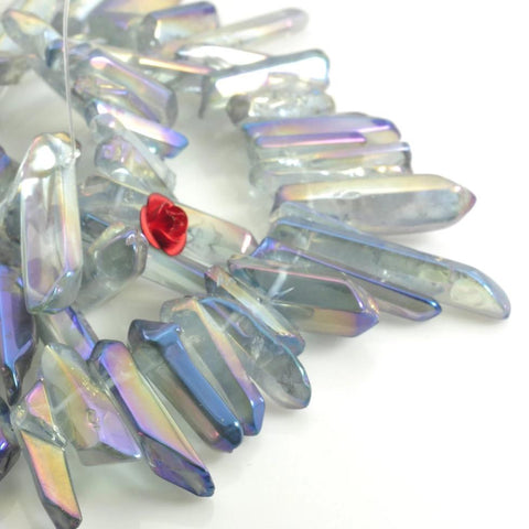 YesBeads 15 inches Polished Titanium Coated Mystic Drilled Crystal,Quartz Points,smooth gemstone, pendant beads,Light grey with purple Color