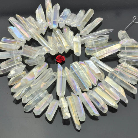 YesBeads 15 inches Polished Titanium Coated Mystic Drilled Crystal,Quartz Points,smooth gemstone ,pendant beads,Transparency AB Color