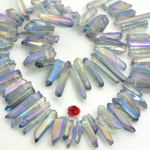 YesBeads 15 inches Polished Titanium Coated Mystic Drilled Crystal,Quartz Points,smooth gemstone, pendant beads,Light grey with purple Color