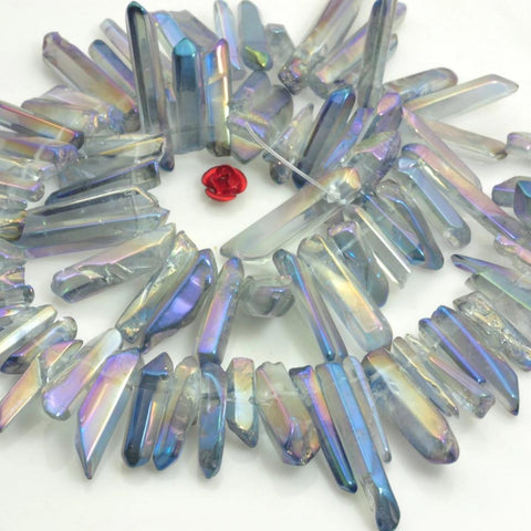 YesBeads 15 inches Polished Titanium Coated Mystic Drilled Crystal,Quartz Points,smooth gemstone, pendant beads,Light grey with purple Color