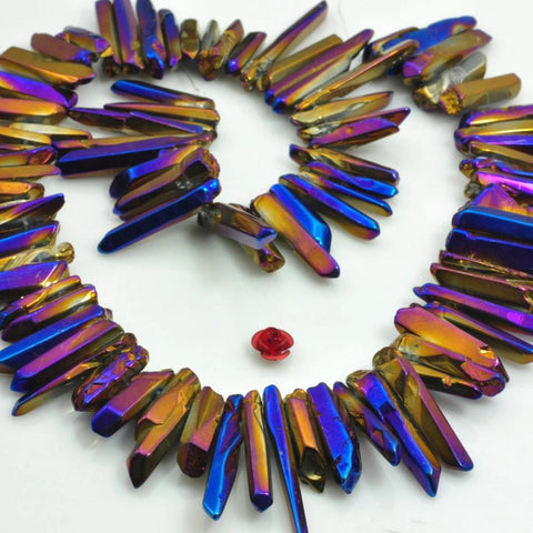 YesBeads 15 inches Polished Titanium Coated Mystic Drilled Crystal,Quartz Points,smooth gemstone, pendant beads ,Dark Blue with some purple Color