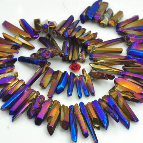 YesBeads 15 inches Polished Titanium Coated Mystic Drilled Crystal,Quartz Points,smooth gemstone, pendant beads ,Dark Blue with some purple Color