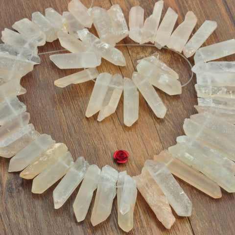 YesBeads 15 inches Natural Matte Clear Pink Rock Crystal,Quartz Point, raw mineral drusy rock,spike tower beads in 4-5mm wide X 18-38mm length