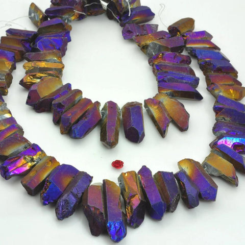 YesBeads 15 inches Matte Titanium Coated Mystic Drilled Crystal,Quartz Points,Rough Dagger ,spike tower beads , Purple Color