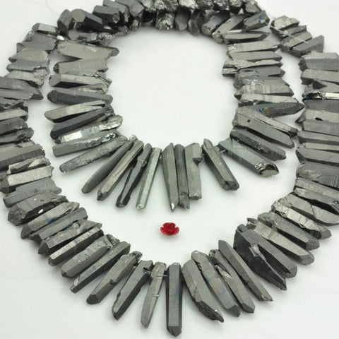 YesBeads 15 inches Matte Titanium Coated Mystic Drilled Crystal,Quartz Points,Rough Dagger ,spike tower beads, Gun black Color
