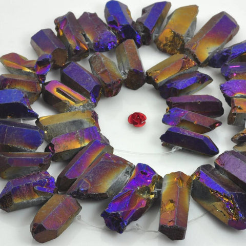 YesBeads 15 inches Matte Titanium Coated Mystic Drilled Crystal,Quartz Points,Rough Dagger ,spike tower beads , Purple Color