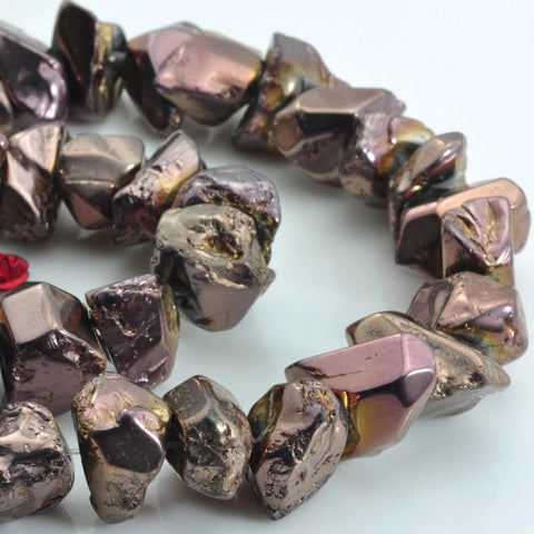 YesBeads 15 inches Polished Titanium Coated Mystic Drilled Crystal,Quartz Points,smooth gemstone ,Nugget beads ,Antique brass Color