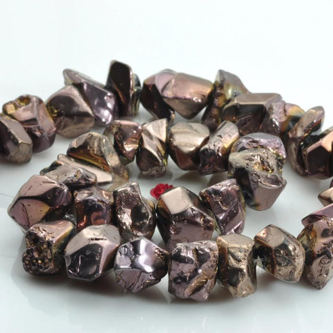 YesBeads 15 inches Polished Titanium Coated Mystic Drilled Crystal,Quartz Points,smooth gemstone ,Nugget beads ,Antique brass Color