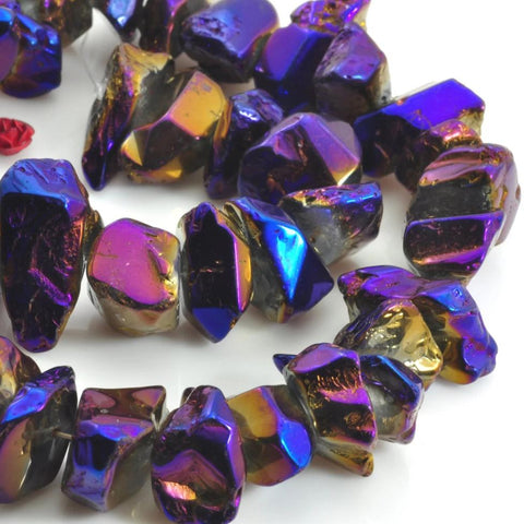 YesBeads 15 inches Polished Titanium Coated Mystic Drilled Crystal,Quartz Points,Smooth gemstone ,Nugget beads ,Dark Blue with some purple Color