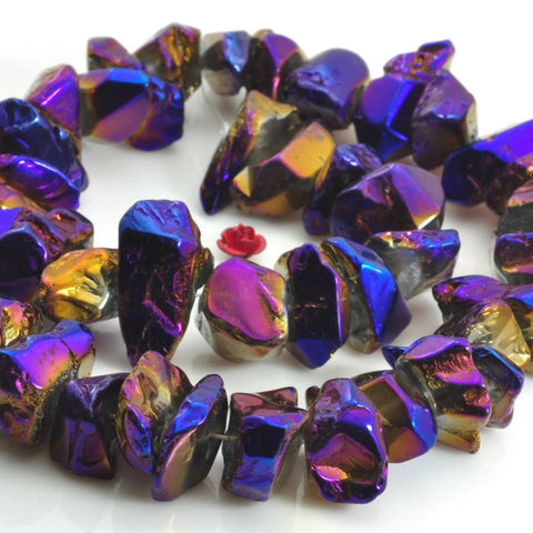 YesBeads 15 inches Polished Titanium Coated Mystic Drilled Crystal,Quartz Points,Smooth gemstone ,Nugget beads ,Dark Blue with some purple Color