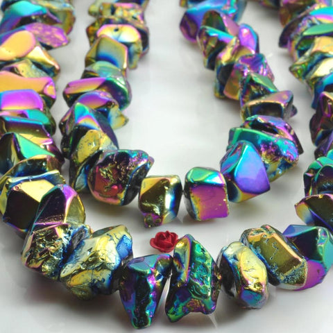 YesBeads 15 inches Polished Titanium Coated Mystic Drilled Crystal,Quartz Points,smooth gemstone ,Nugget beads , Rainbow Color