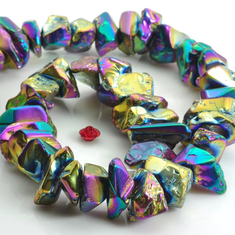 YesBeads 15 inches Polished Titanium Coated Mystic Drilled Crystal,Quartz Points,smooth gemstone ,Nugget beads , Rainbow Color