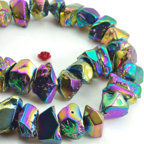 YesBeads 15 inches Polished Titanium Coated Mystic Drilled Crystal,Quartz Points,smooth gemstone ,Nugget beads , Rainbow Color