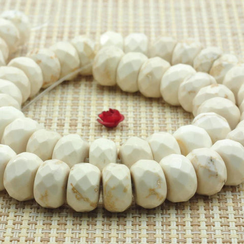 51 pcs of Natural white Turquoise faceted rondelle beads in 8x12mm