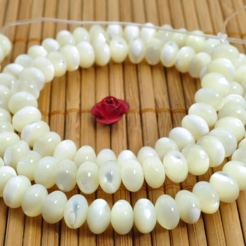 Natural White Mother of Pearl Shell MOP smooth rondelle beads wholesale gemstone shell jewelry making stuff