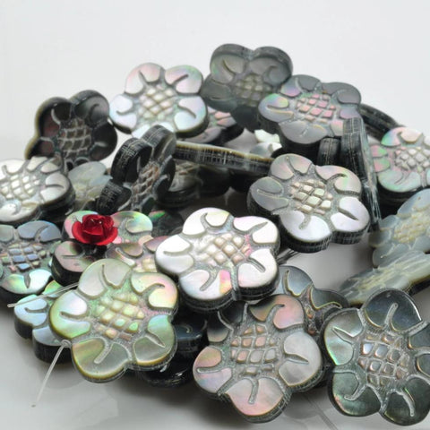 20 pcs of Black Shell carved flower beads in 20mm