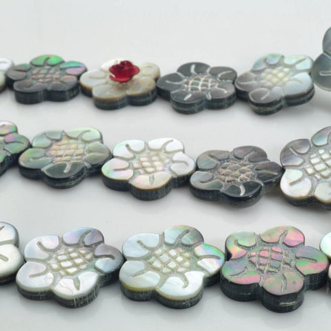 20 pcs of Black Shell carved flower beads in 20mm