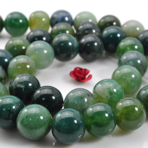 Natural moss agate smooth round beads loose gemstone wholesale jewelry making bracelet diy stuff