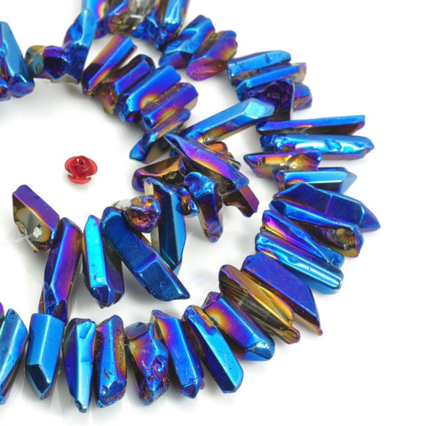 YesBeads 15 inches Polished Titanium Coated Mystic Drilled Crystal,Quartz Points,smooth gemstone, pendant beads ,Dark blue Color