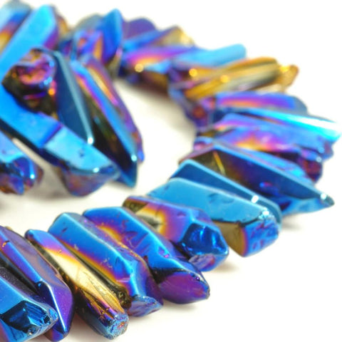YesBeads 15 inches Polished Titanium Coated Mystic Drilled Crystal,Quartz Points,smooth gemstone, pendant beads ,Dark blue Color