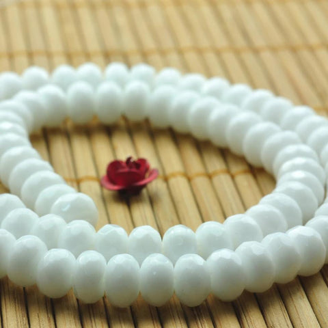 91 pcs of White Ware faceted rondelle beads in 4x6mm