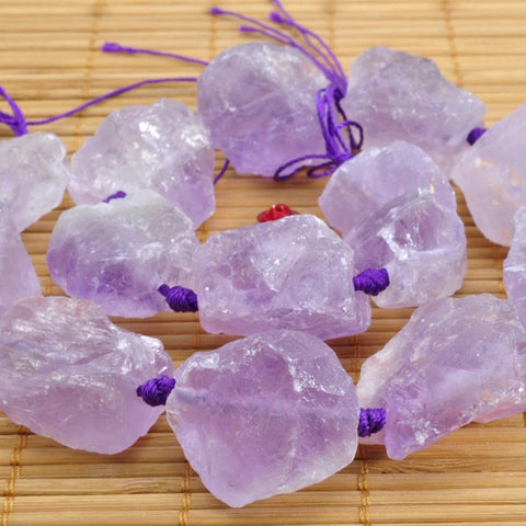 YesBeads 15 inches Natural Amethyst Raw Rough Nugget Chunks beads in 16-25mm Width x 22-28mm Length