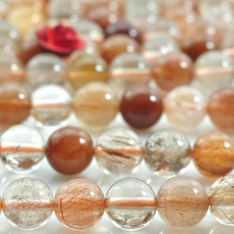 62 pcs of Natural Miscellaneous Rutilated Quartz,raw mineral drusy rock,smooth round stone beads in 6mm