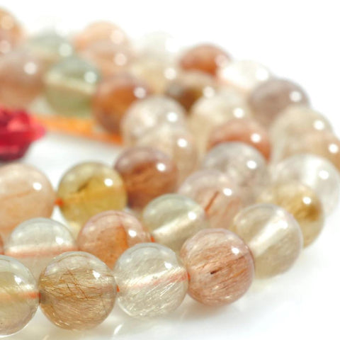 62 pcs of Natural Miscellaneous Rutilated Quartz,raw mineral drusy rock,smooth round stone beads in 6mm
