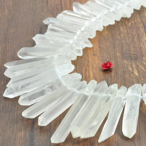 YesBeads 15 inches Natural Clear Matte White Rock Crystal,Quartz Point, raw mineral drusy rock,spike tower beads in 6-8mm wide X 23-45mm length