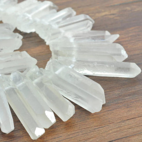 YesBeads 15 inches Natural Clear Matte White Rock Crystal,Quartz Point, raw mineral drusy rock,spike tower beads in 6-8mm wide X 23-45mm length