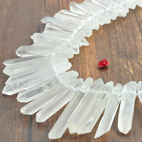 YesBeads 15 inches Natural Clear Matte White Rock Crystal,Quartz Point, raw mineral drusy rock,spike tower beads in 6-8mm wide X 23-45mm length