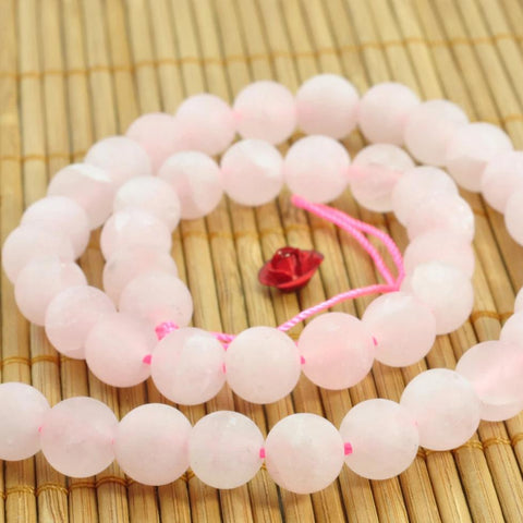 YesBeads Rose Quartz matte round loose beads wholesale gemstone jewelry making 15"