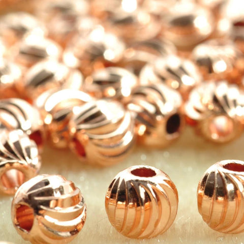 50 pcs of Rose Gold plated bead,smooth bead, Ribbed round bead,Copper Spacer beads in 5mm