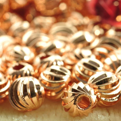 50 pcs of Rose Gold plated bead,smooth bead, Ribbed round bead,Copper Spacer beads in 5mm